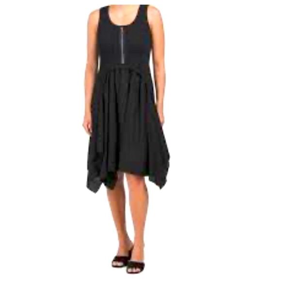 ForCynthia black sleeveless asymmetrical linen blend dress - Picture 1 of 7
